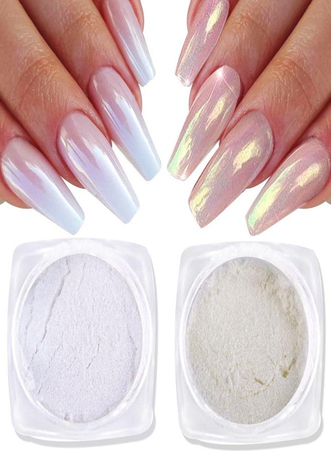 Furimuk 2 Boxes of Pearl Chrome Nail Powder Glazed Gold White Pearl Chrome Nails Powder, High Gloss Glitter Nail Art Ice Aurora Dust Nail Powder for Manicure Decorations - Image 1